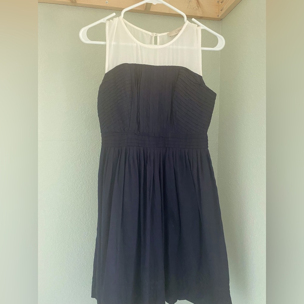 Loft Navy dress with sheer top A line size 4